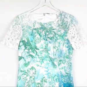 ELIE TAHARI Blue Green Ombré Floral Lace Dress SIZE 8